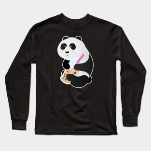 Kawaii Panda Hugging Bubble Tea. Long Sleeve T-Shirt